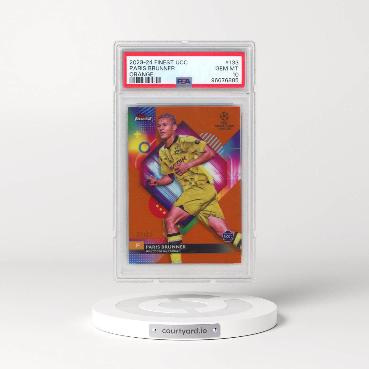 2023-24 Topps Finest UEFA Club Competitions #133 Paris Brunner - Orange Refractor (PSA 10 GEM MINT)