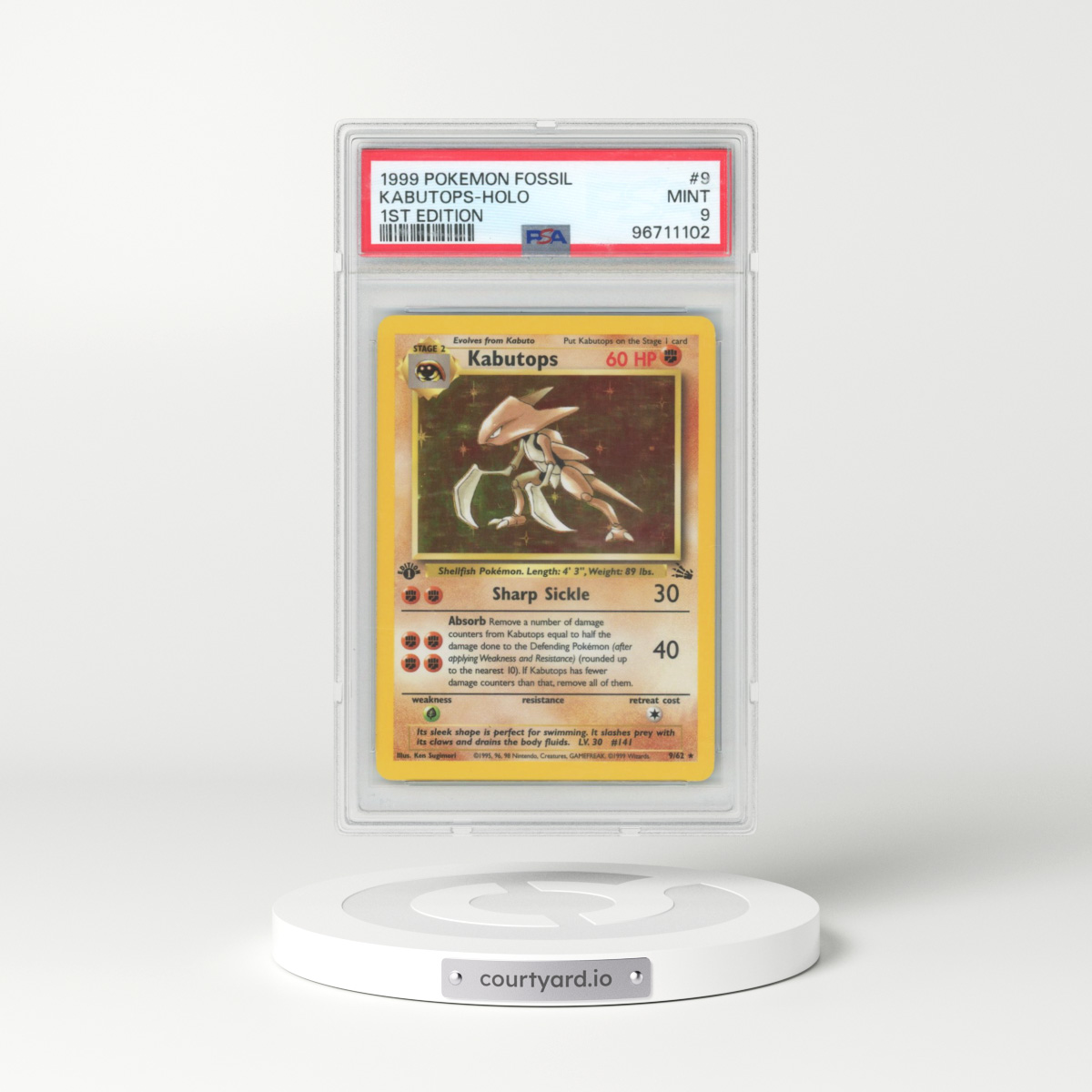 1999 Fossil #9 Kabutops - 1st Edition Holo (PSA 9 MINT)