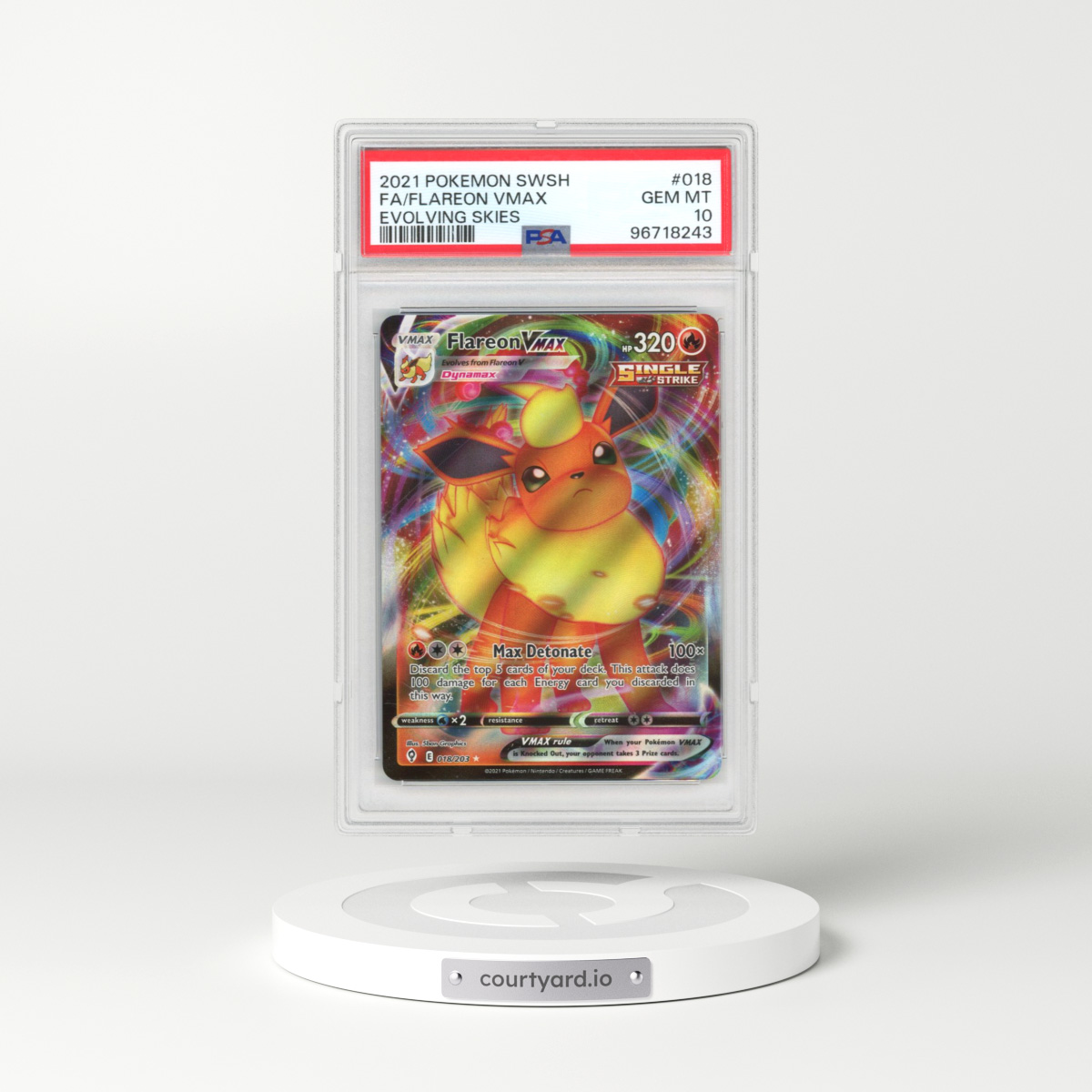2021 Pokémon Sword & Shield Evolving Skies #018 Flareon Vmax - Full Art (PSA 10 GEM MINT)