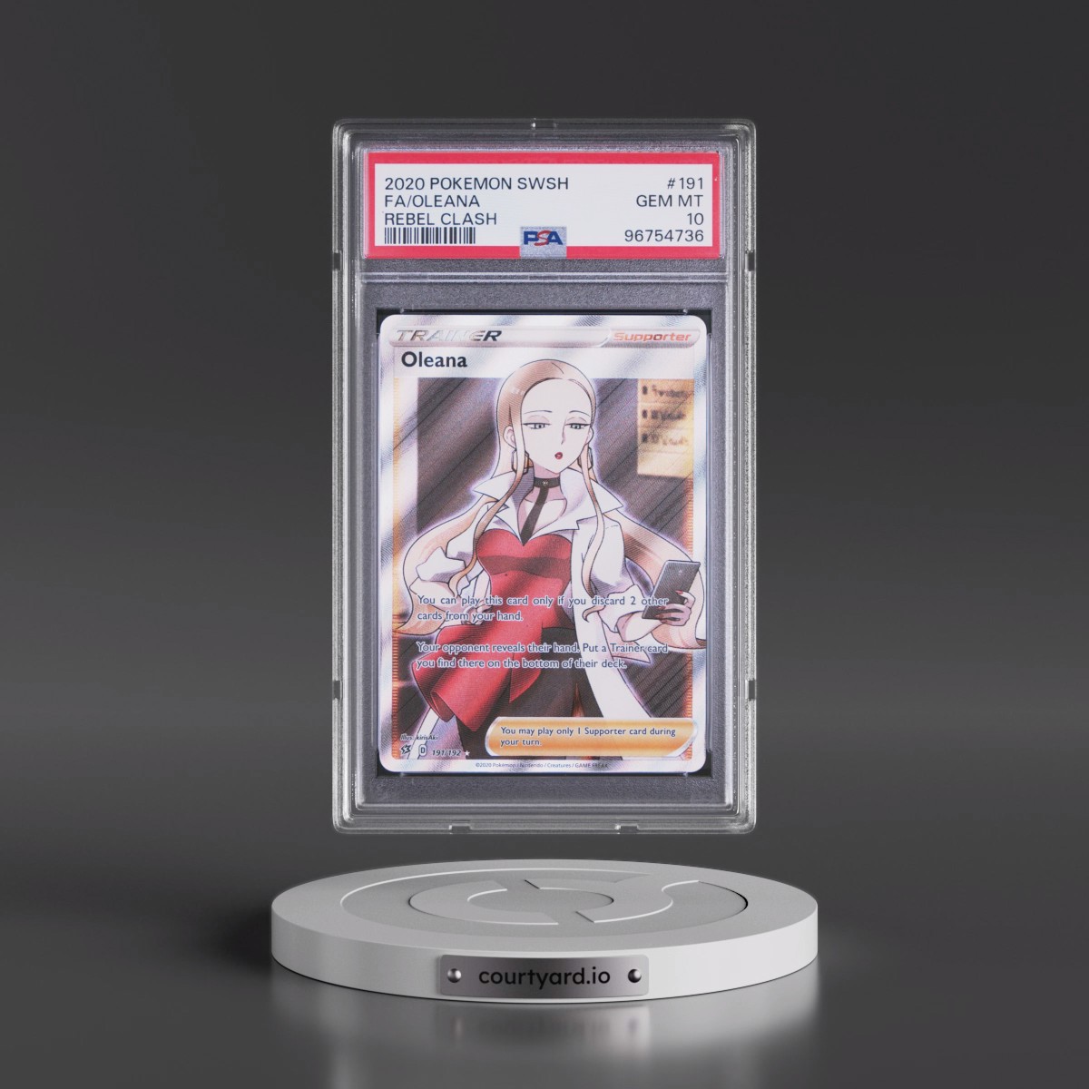 2020 Pokémon Sword & Shield Rebel Clash #191 Oleana - Full Art (PSA 10 GEM MINT)