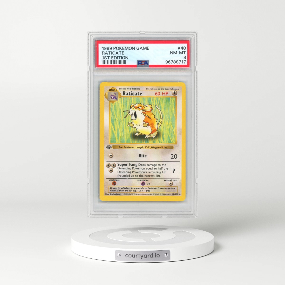1999 Pokémon Game #40 Raticate - 1st Edition (PSA 8 NM-MT)