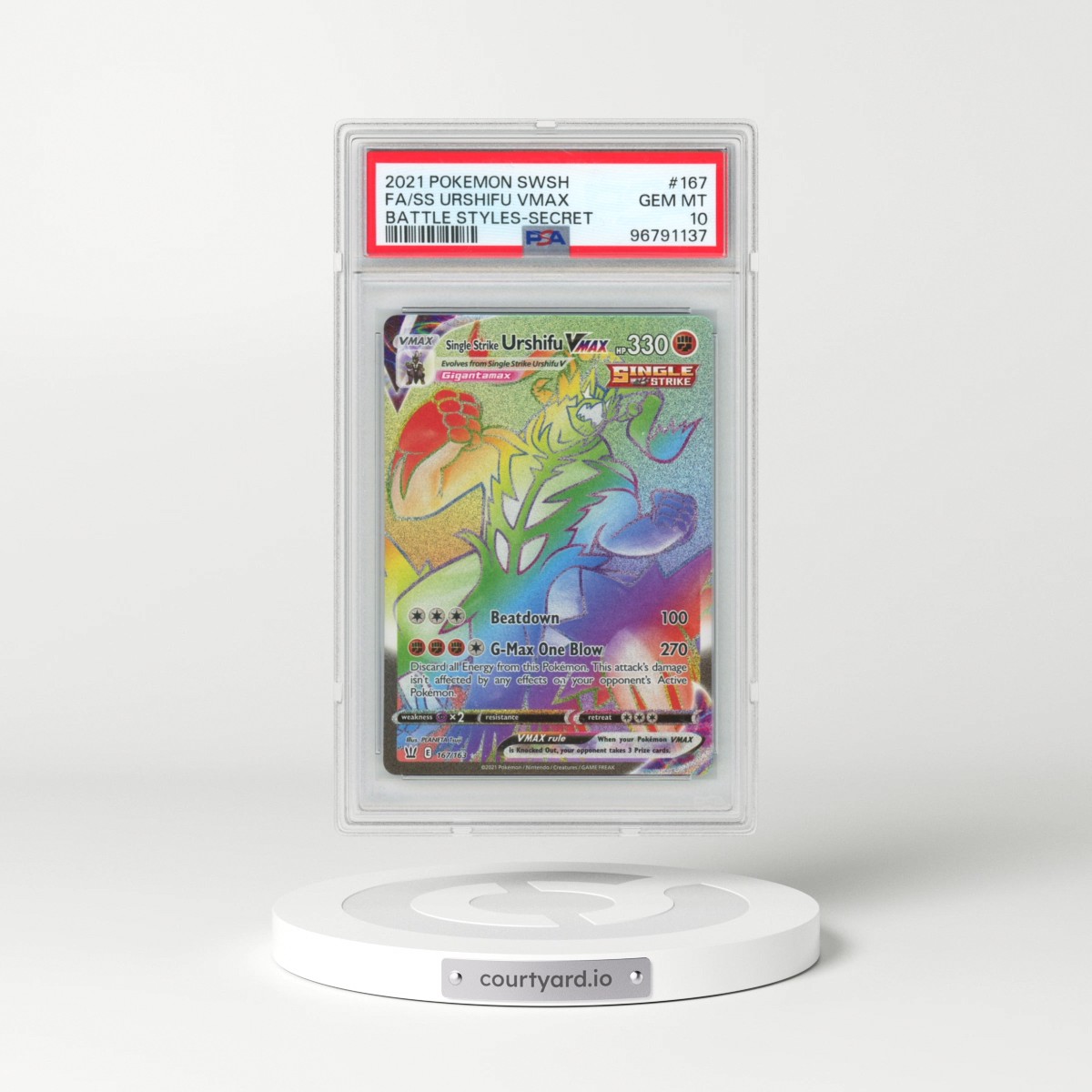 2021 Pokémon Sword & Shield Battle Styles #167 Single Strike Urshifu Vmax - Full Art Secret (PSA 10 GEM MINT)