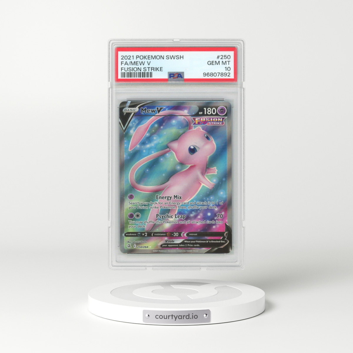 2021 Pokémon Sword & Shield Fusion Strike #250 Mew V - Holo Full Art (PSA 10 GEM MINT)