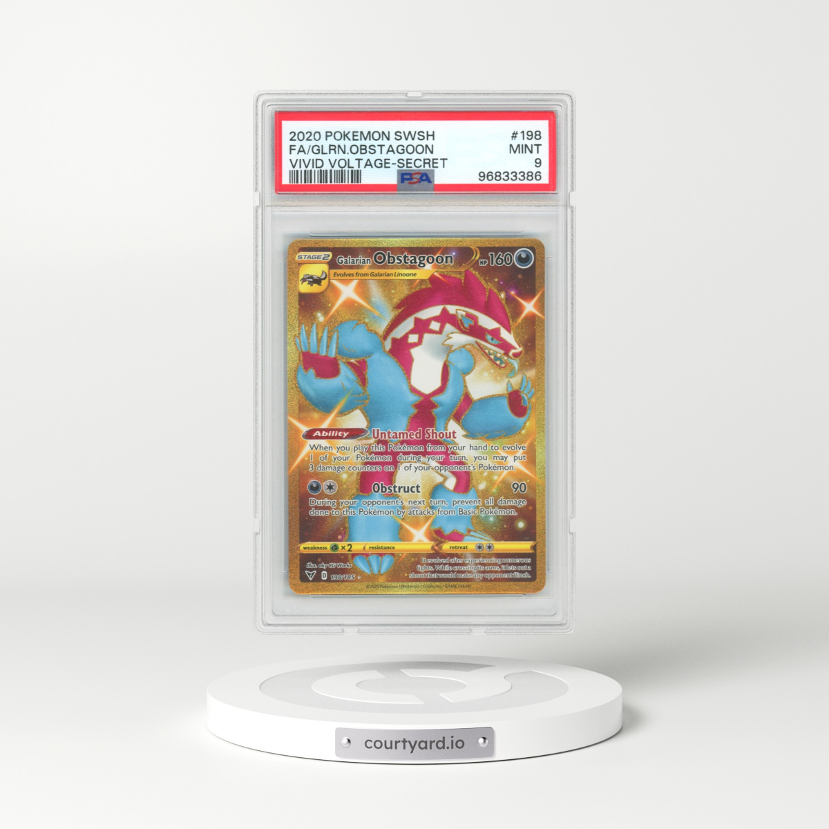 2020 Pokémon Sword & Shield Vivid Voltage #198 Galarian Obstagoon - Full Art Secret (PSA 9 MINT)