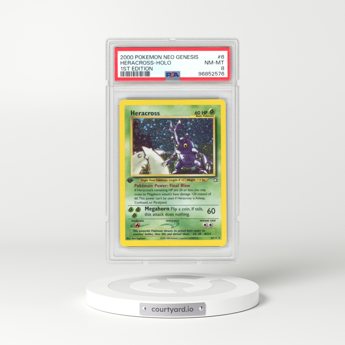 2000 Pokémon Neo Genesis #6 Heracross - 1st Edition Holo (PSA 8 NM-MT)