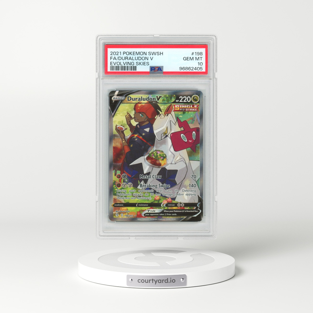 2021 Pokémon Sword & Shield Evolving Skies #198 Duraludon V - Holo Full Art (PSA 10 GEM MINT)