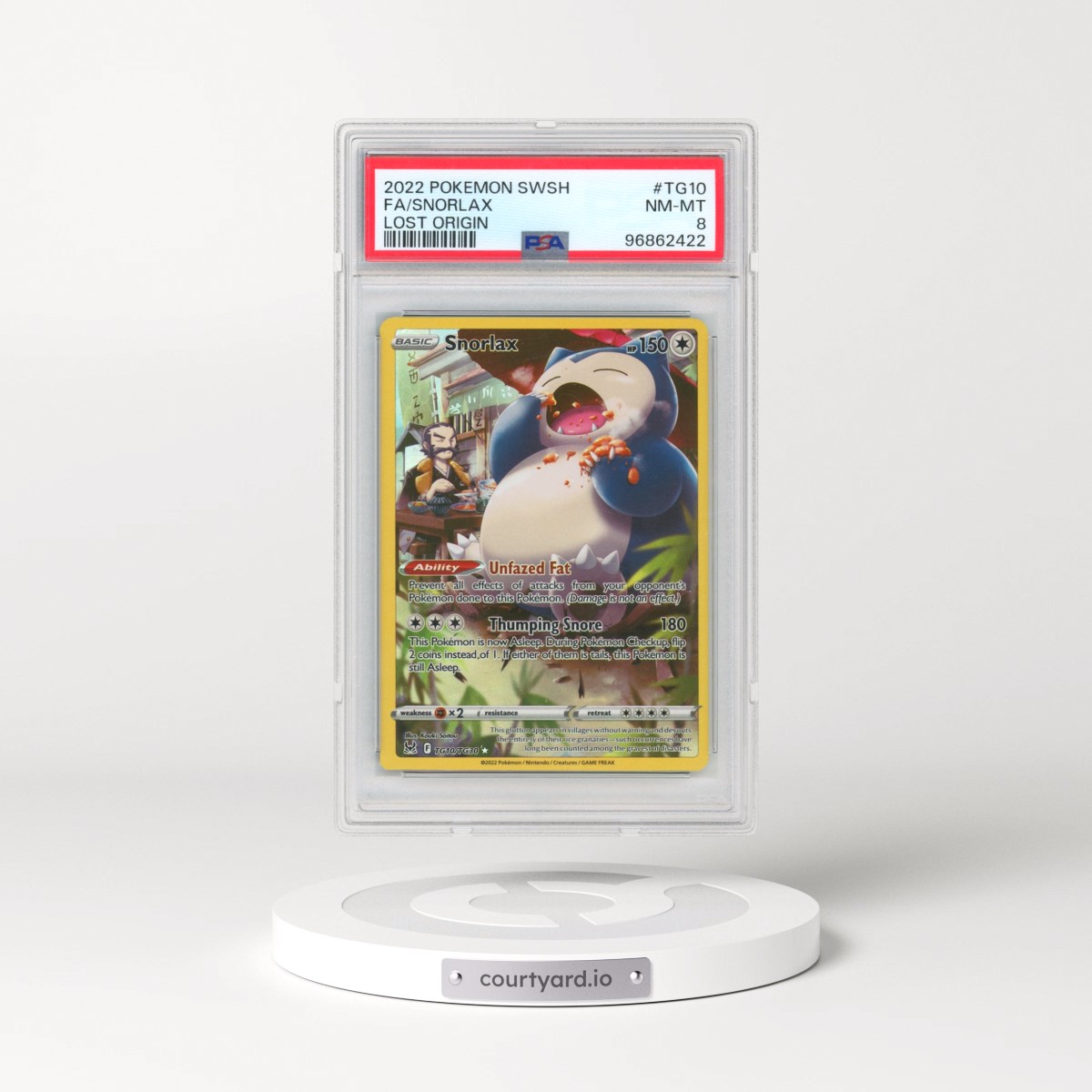 2022 Pokémon Sword & Shield Lost Origin #TG10 Snorlax - Full Art (PSA 8 NM-MT)