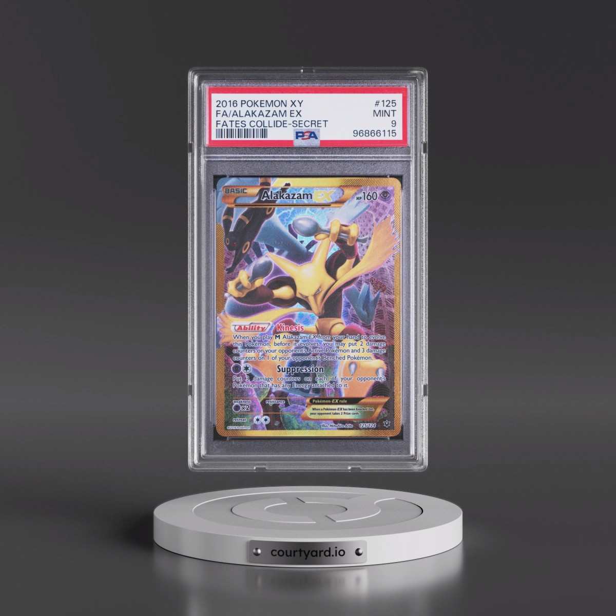 2016 Pokémon XY Fates Collide #125 Alakazam EX - Holo Full Art Secret (PSA 9 MINT)