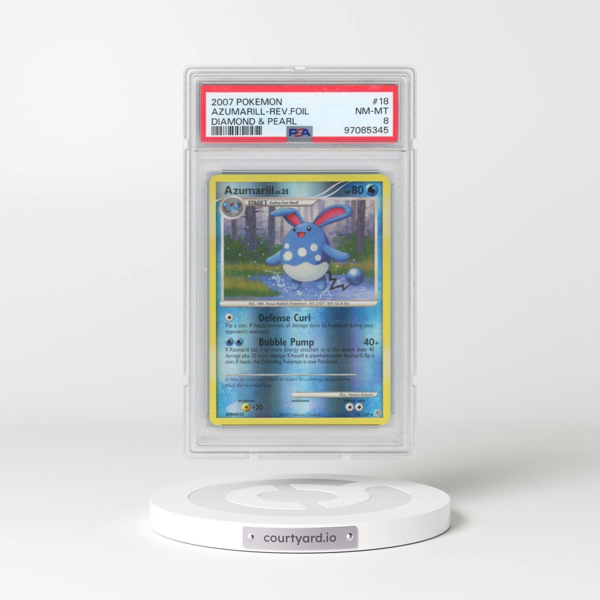 2007 Pokémon Diamond & Pearl #18 Azumarill - Reverse Foil (PSA 8 NM-MT)