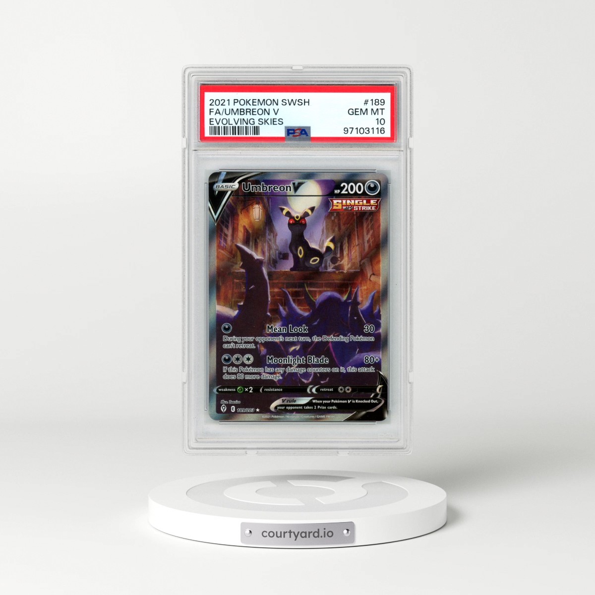 2021 Pokémon Sword & Shield Evolving Skies #189 Umbreon V - Holo Full Art (PSA 10 GEM MINT)