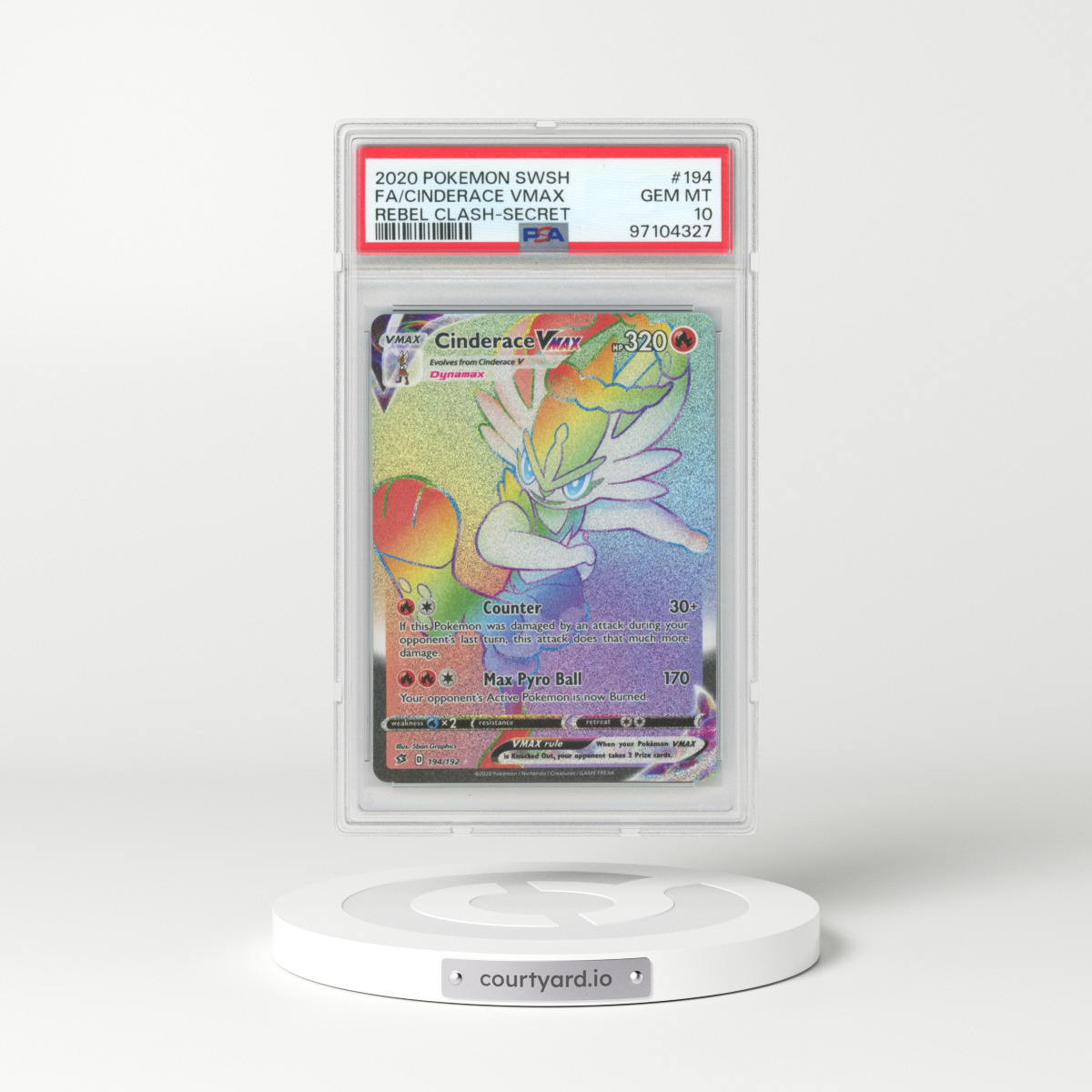 2020 Pokémon Sword & Shield Rebel Clash #194 Cinderace Vmax - Full Art Secret (PSA 10 GEM MINT)