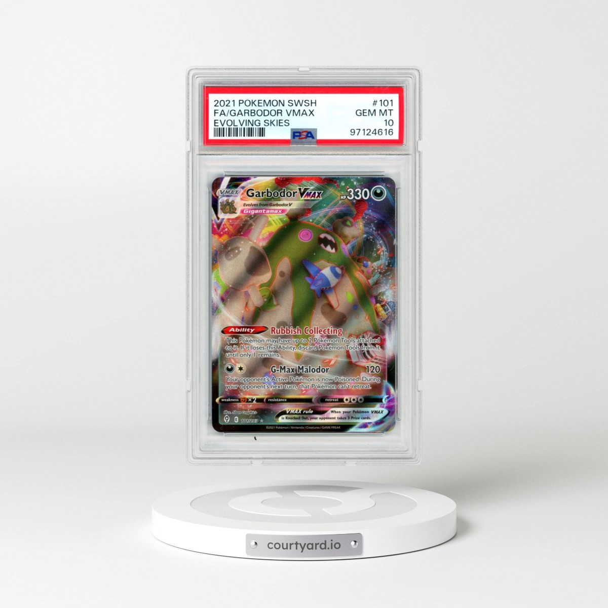 2021 Pokémon Sword & Shield Evolving Skies #101 Garbodor Vmax - Full Art (PSA 10 GEM MINT)