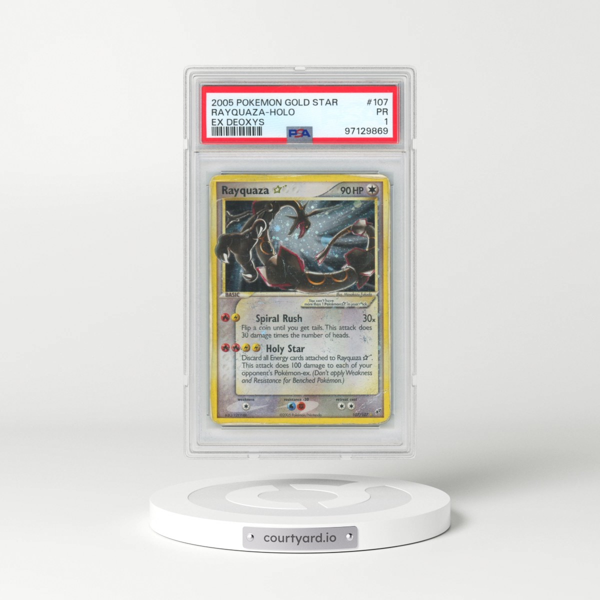 2005 Pokémon EX Deoxys #107 Rayquaza - Holo Gold Star (PSA 1 PR)