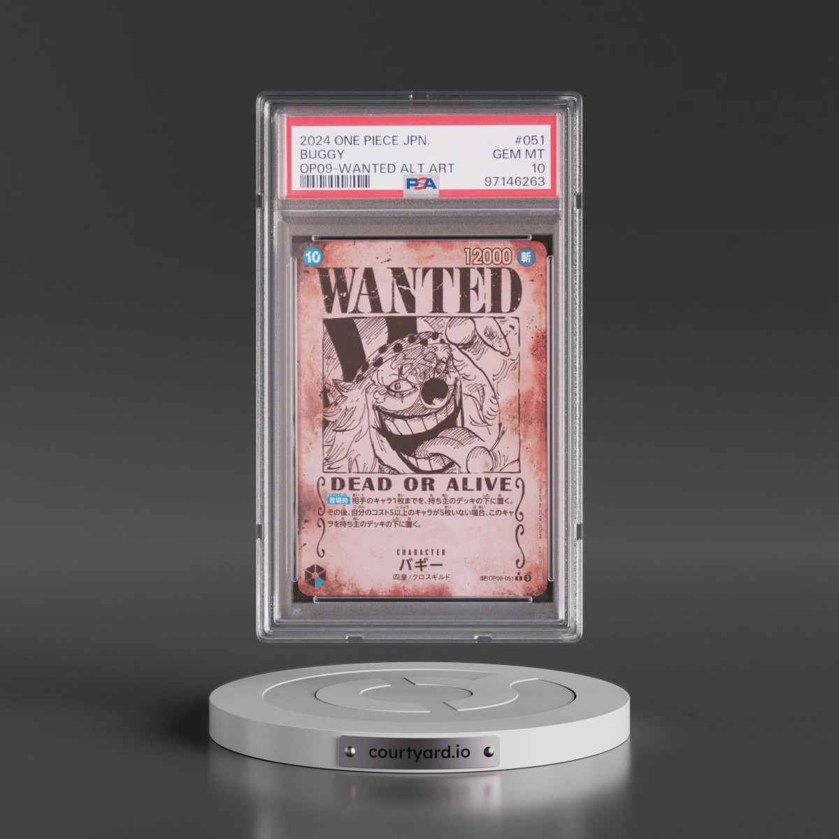 2024 One Piece Japanese OP09-Emperors in the New World #051 Buggy - Wanted Alternate Art (PSA 10 GEM MINT)