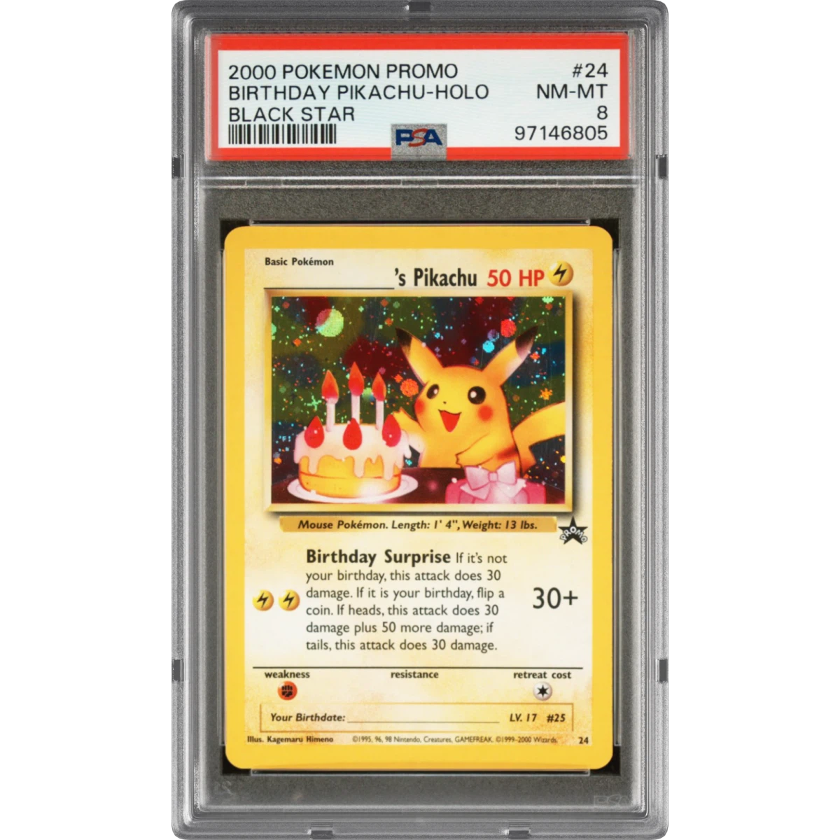 2000 Pokémon Promo Black Star #24 Birthday Pikachu - Holo (PSA 8 NM-MT)