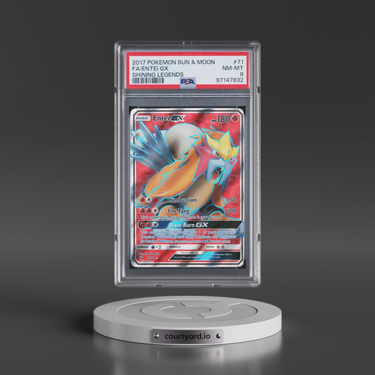 2017 Pokémon Sun & Moon Shining Legends #71 Entei GX - Holo Full Art (PSA 8 NM-MT)