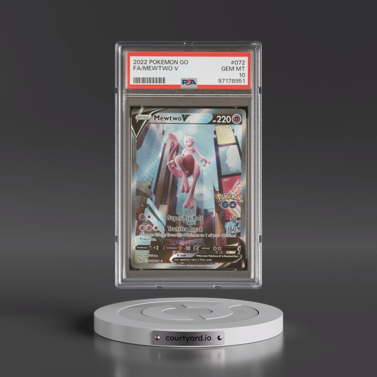 2022 Pokémon Go #072 Mewtwo V - Holo Full Art (PSA 10 GEM MINT)