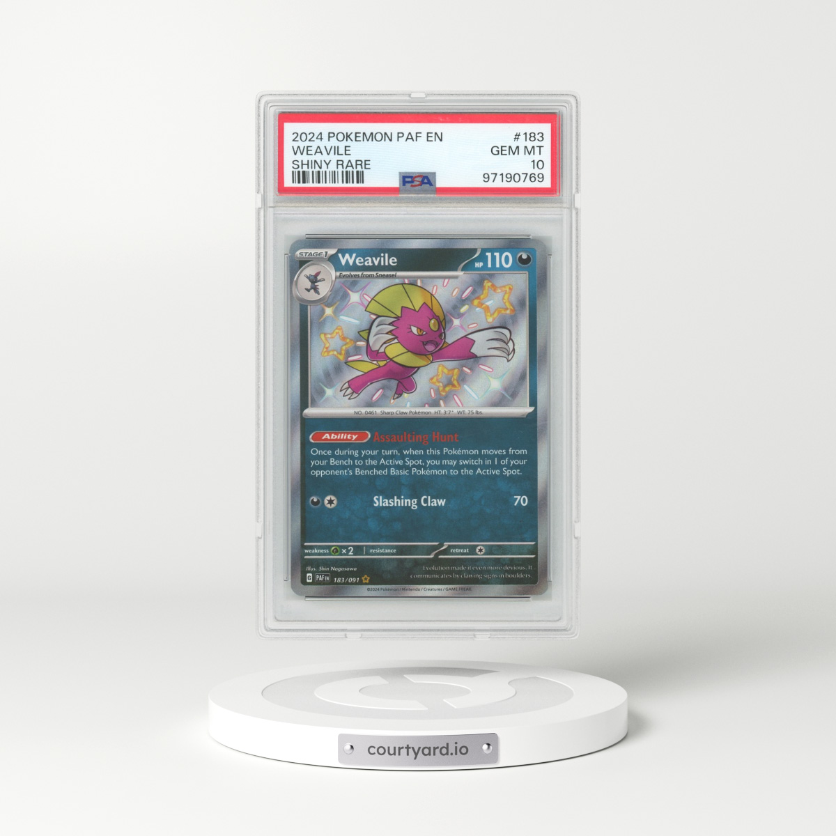 2024 Pokémon Paf EN-Paldean Fates #183 Weavile - Shiny Rare (PSA 10 GEM MINT)