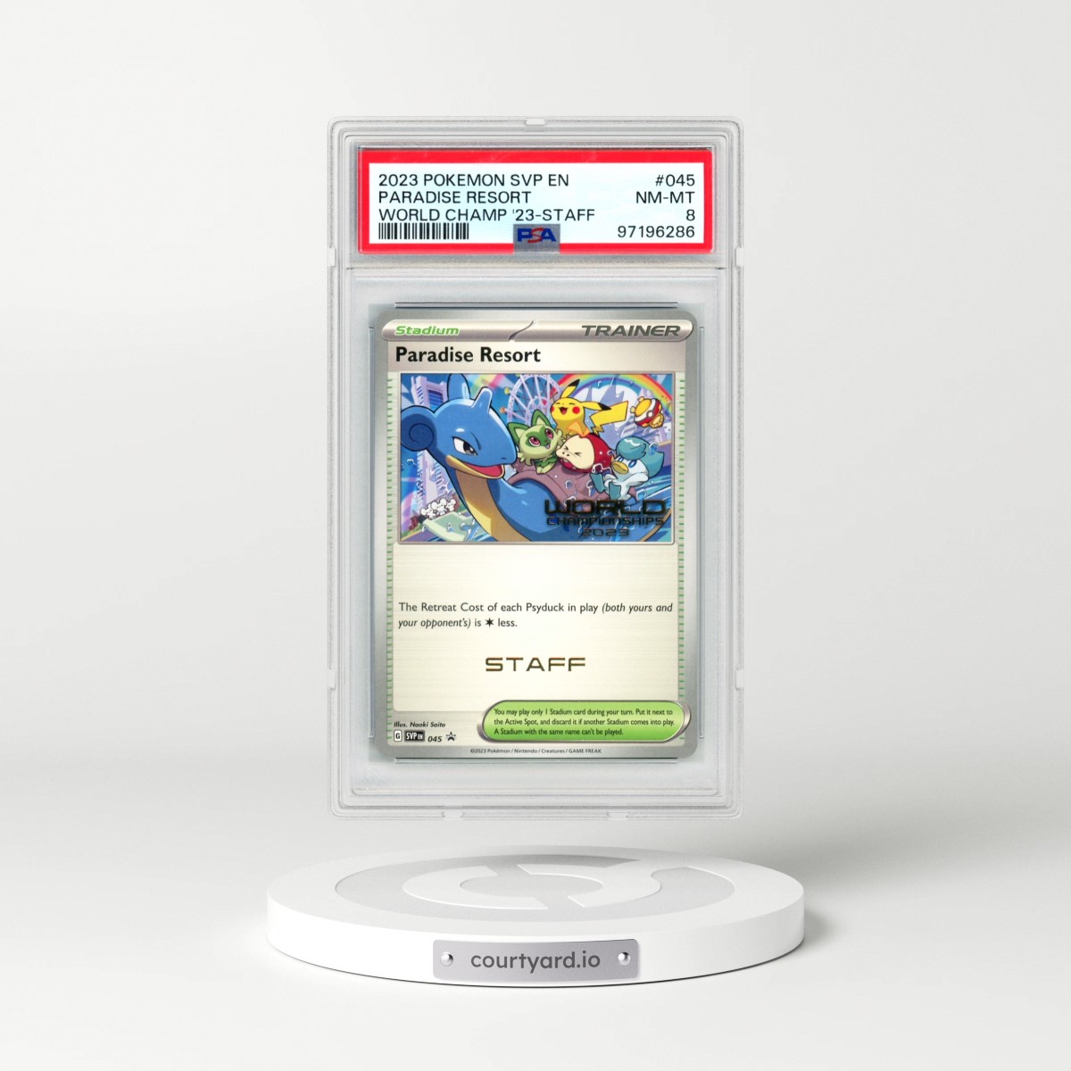 2023 Pokémon Svp EN-SV Black Star Promo #045 Paradise Resort - World Championships 2023-Staff (PSA 8 NM-MT)