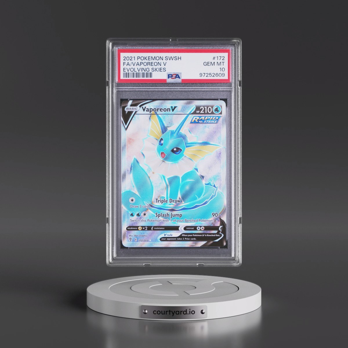 2021 Pokémon Sword & Shield Evolving Skies #172 Vaporeon V - Holo Full Art (PSA 10 GEM MINT)