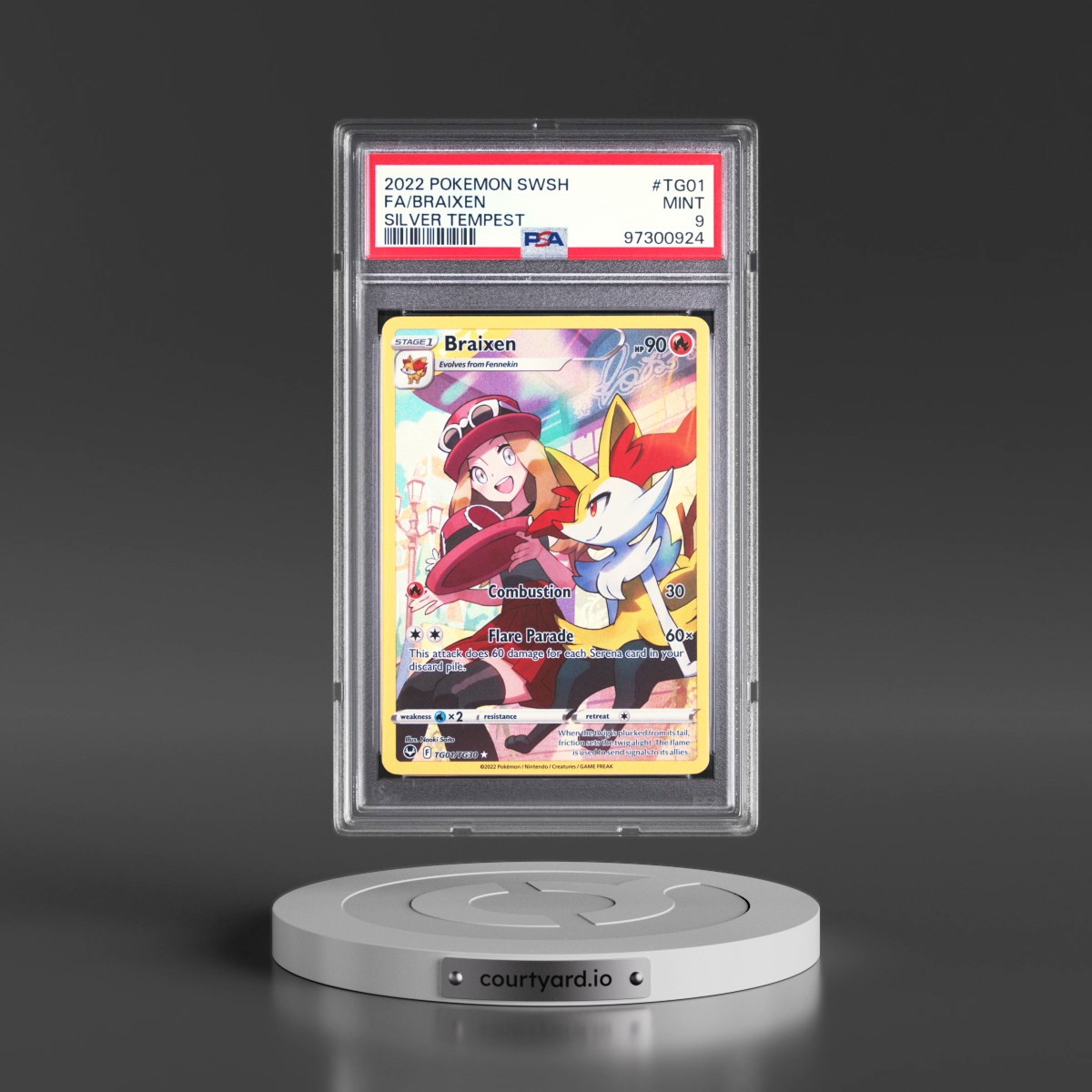2022 Pokémon Sword & Shield Silver Tempest #TG01 Braixen - Full Art (PSA 9 MINT)