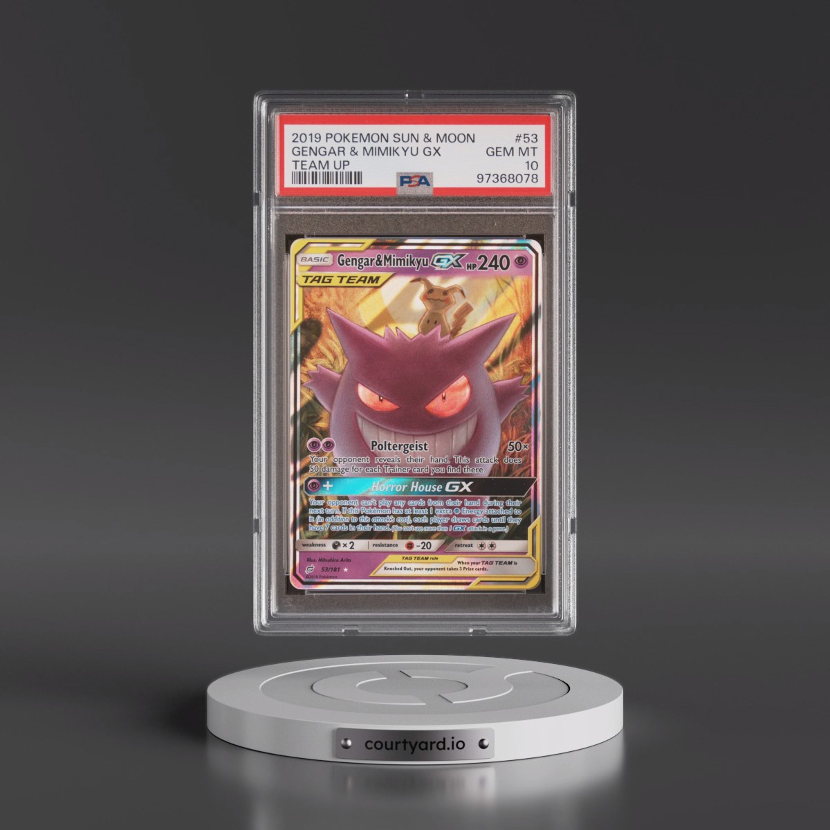 2019 Pokémon Sun & Moon Team Up #53 Gengar & Mimikyu GX - Holo (PSA 10 GEM MINT)