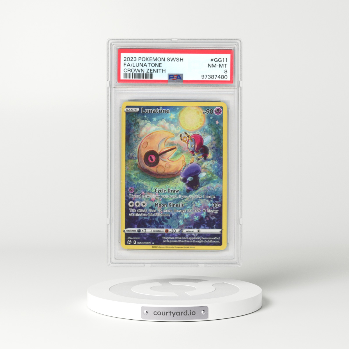 2023 Pokémon Sword and Shield Crown Zenith #GG11 Lunatone - Full Art (PSA 8 NM-MT)