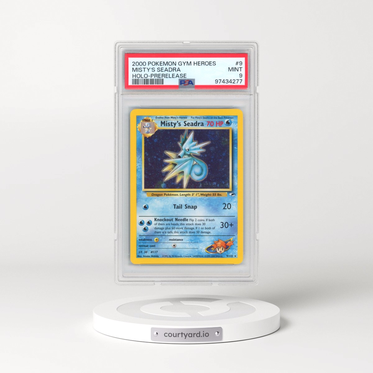 2000 Pokémon Gym Heroes #9 Misty's Seadra - Holo-Prerelease (PSA 9 MINT)