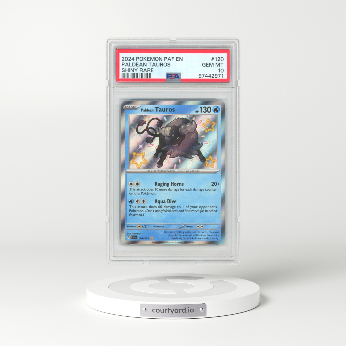 2024 Pokémon Paf EN-Paldean Fates #120 Paldean Tauros - Shiny Rare (PSA 10 GEM MINT)
