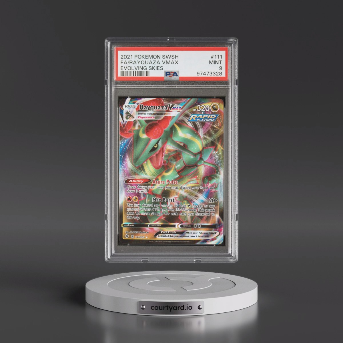 2021 Pokémon Sword & Shield Evolving Skies #111 Rayquaza Vmax - Full Art (PSA 9 MINT)