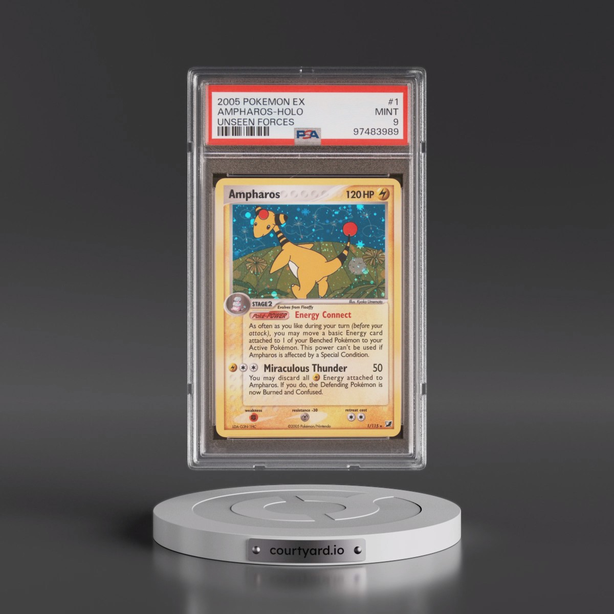 2005 Pokémon EX Unseen Forces #1 Ampharos - Holo (PSA 9 MINT)