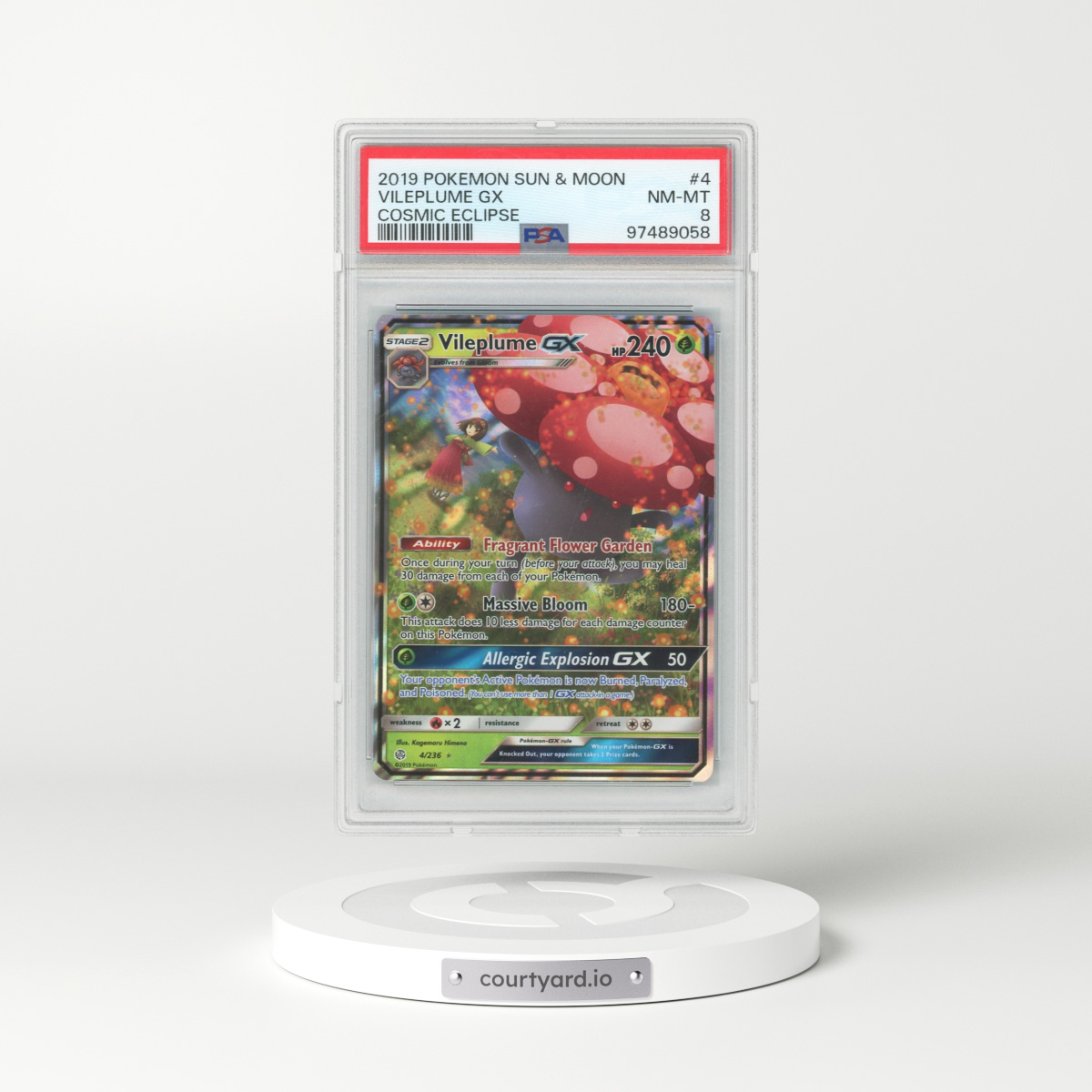 2019 Cosmic Eclipse #4 Vileplume GX - Ultra Rare Holo (PSA 8 NM-MT)