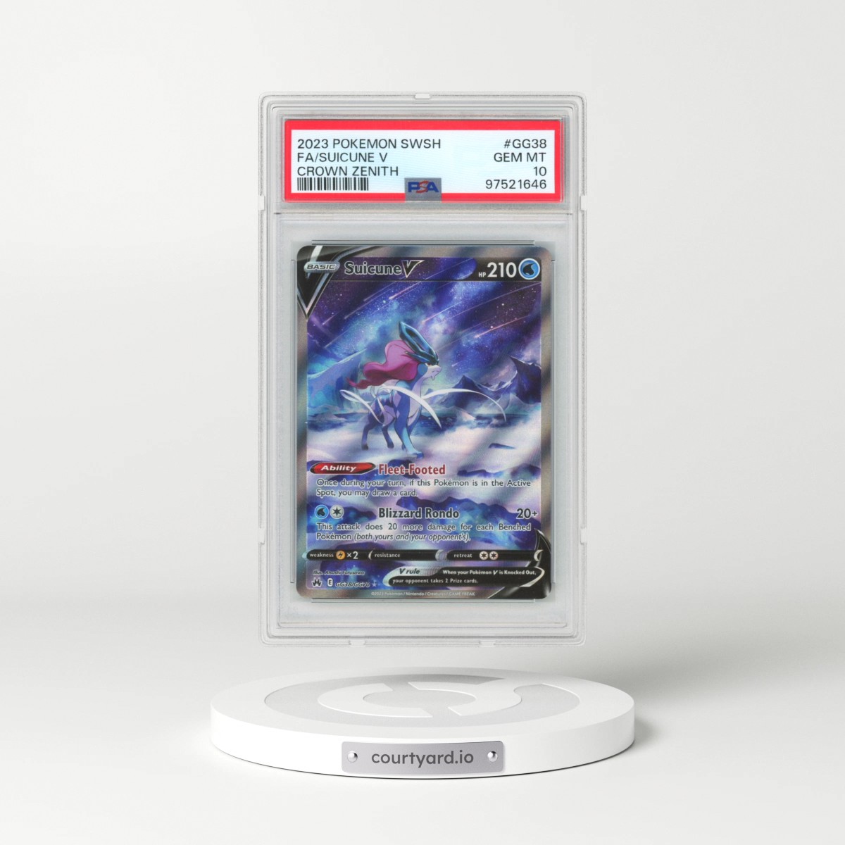 2023 Pokémon Sword and Shield Crown Zenith #GG38 Suicune V - Holo Full Art (PSA 10 GEM MINT)