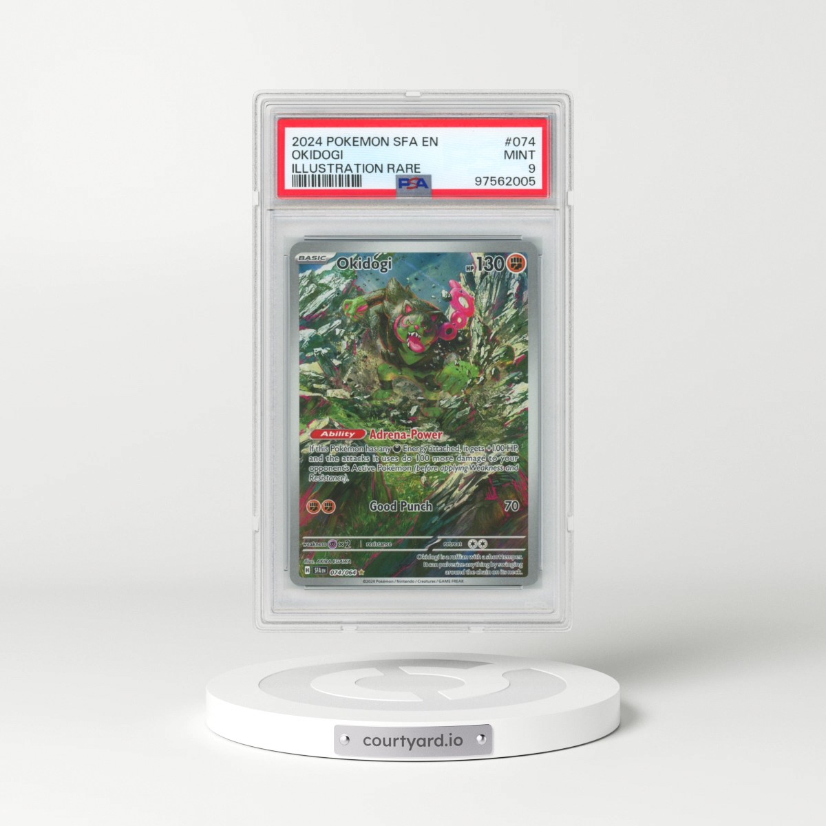 2024 Pokémon Sfa EN-Shrouded Fable #074 Okidogi - Illustration Rare (PSA 9 MINT)