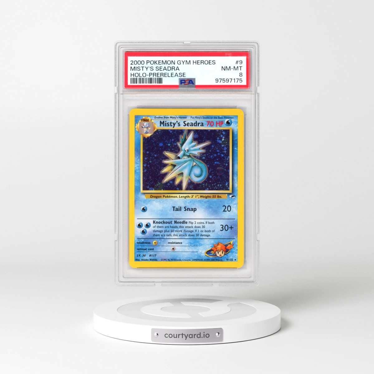 2000 Pokémon Gym Heroes #9 Misty's Seadra - Holo-Prerelease (PSA 8 NM-MT)