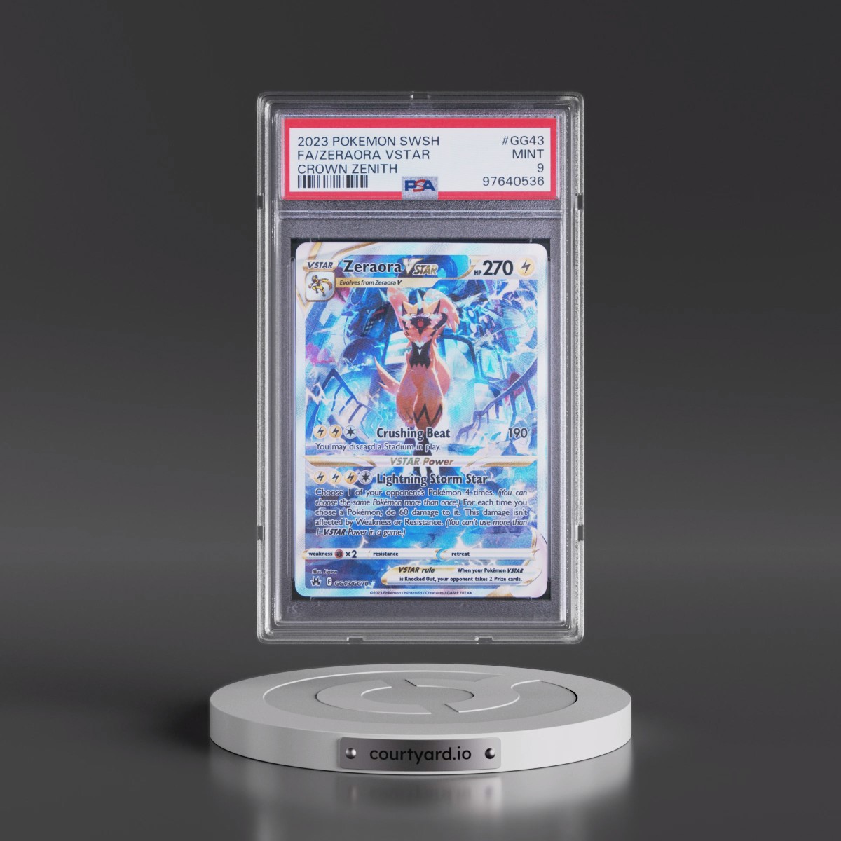 2023 Pokémon Sword and Shield Crown Zenith #GG43 Zeraora Vstar - Full Art (PSA 9 MINT)