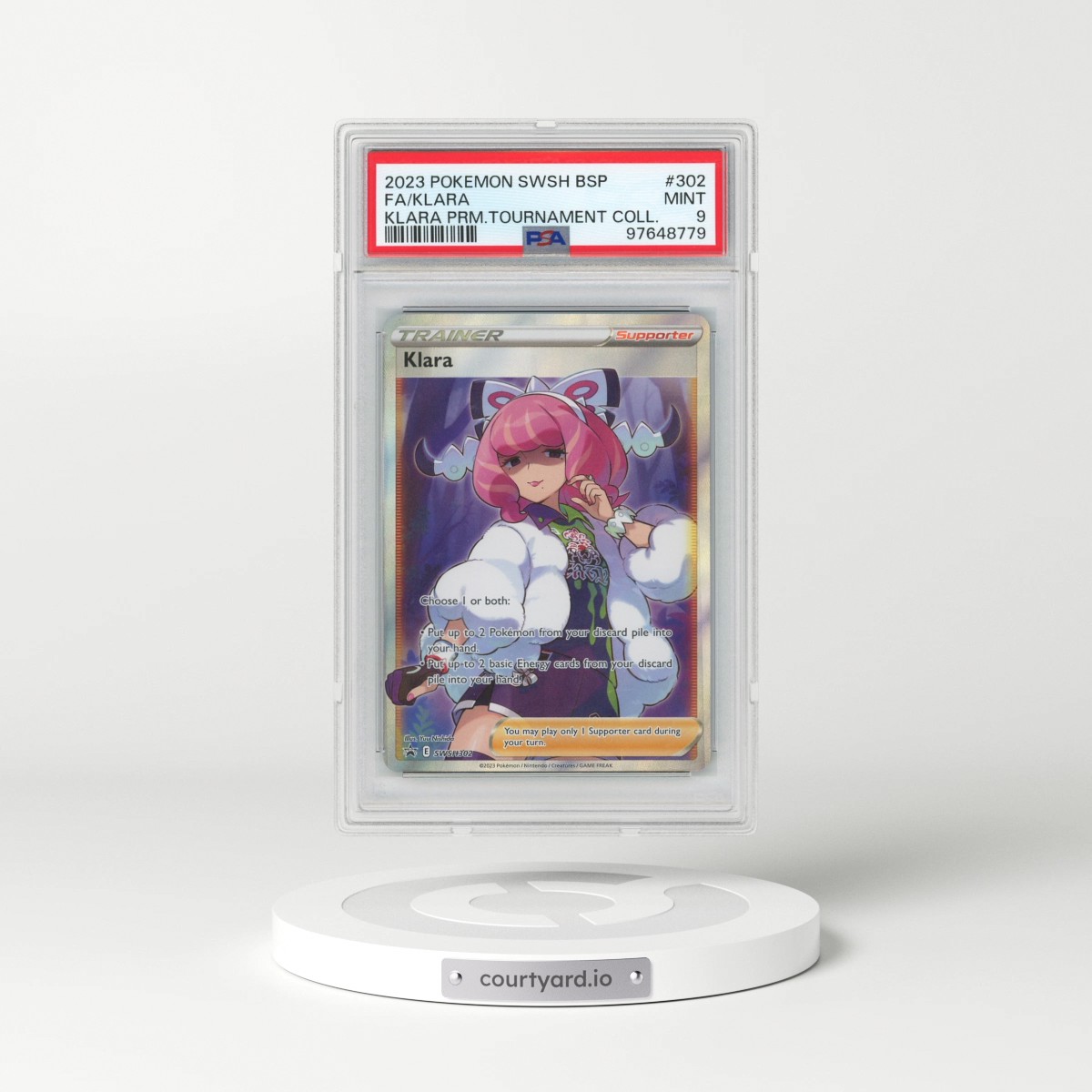 2023 Pokémon Swsh Black Star Promo #302 Klara - Full Art Klara Premium Tournament Collection (PSA 9 MINT)