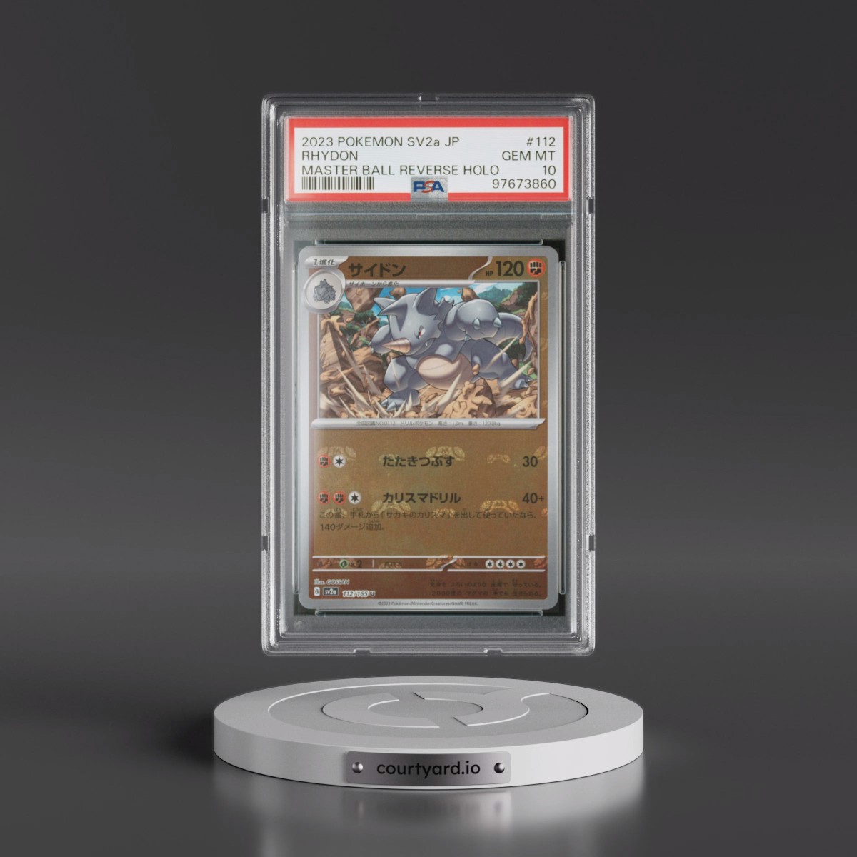 2023 Pokémon Sv2a-Pokemon 151 #112 Rhydon - Reverse Holo Master Ball (PSA 10 GEM MINT)