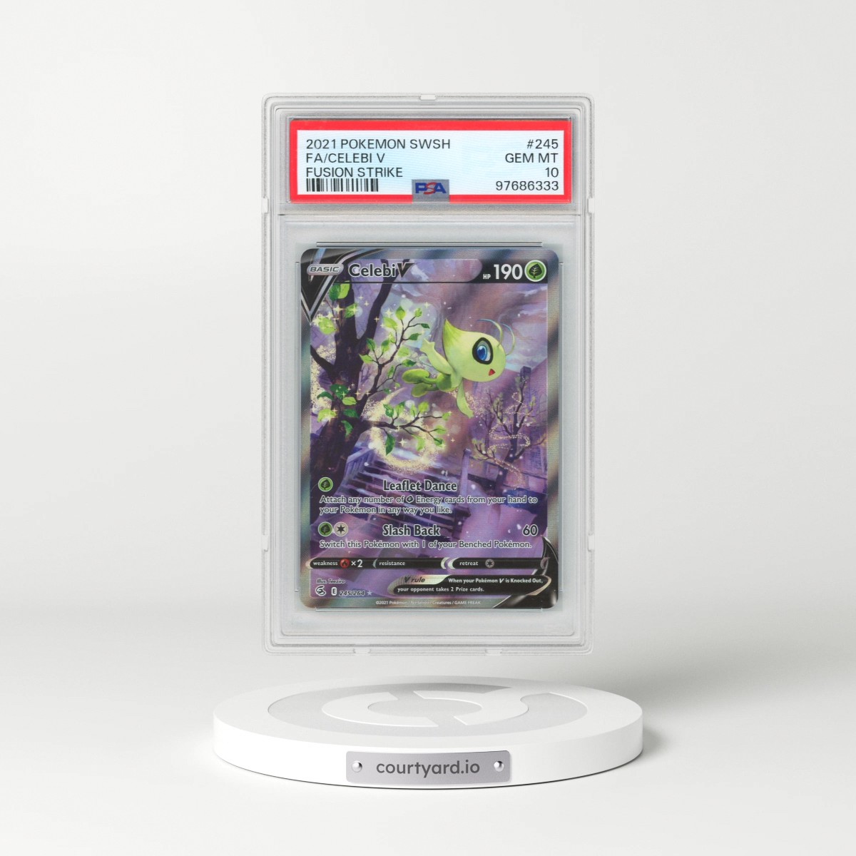 2021 Pokémon Sword & Shield Fusion Strike #245 Celebi V - Holo Full Art (PSA 10 GEM MINT)