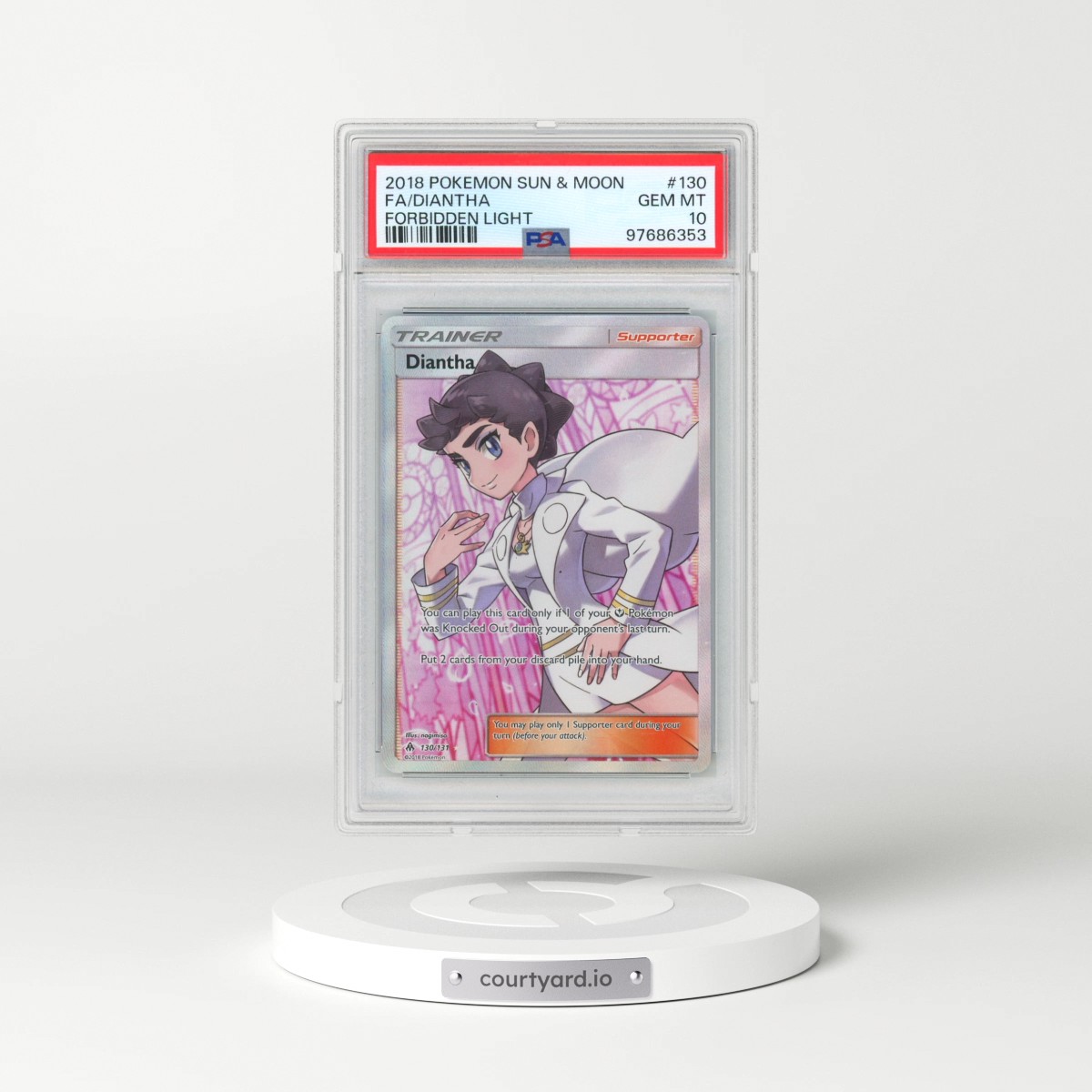 2018 Pokémon Sun & Moon Forbidden Light #130 Diantha - Full Art (PSA 10 GEM MINT)