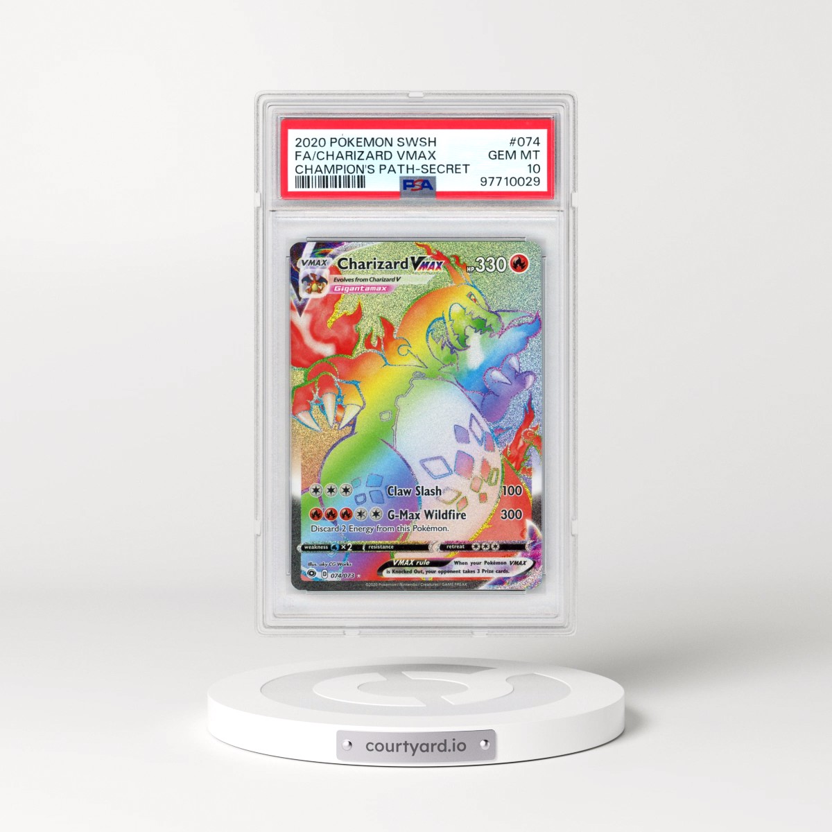 2020 Pokémon Sword & Shield Champion's Path #074 Charizard Vmax - Full Art Secret (PSA 10 GEM MINT)