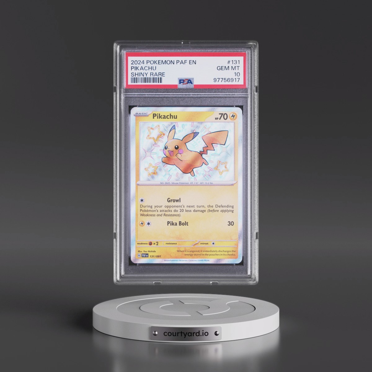 2024 Pokémon Paf EN-Paldean Fates #131 Pikachu - Shiny Rare (PSA 10 GEM MINT)