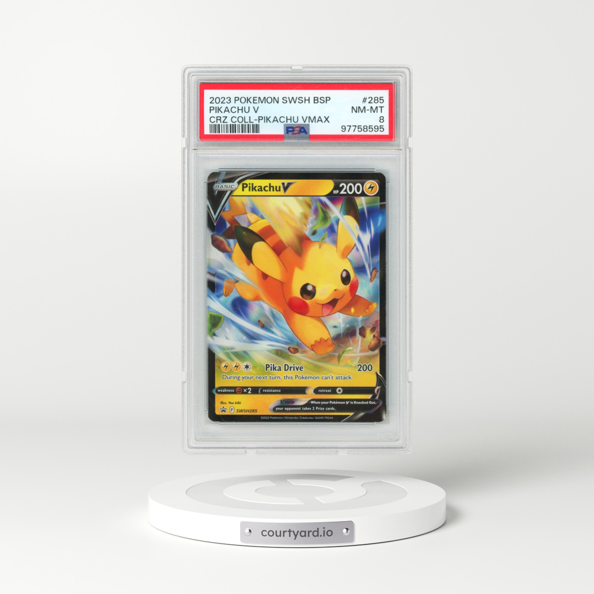 2023 Pokémon Swsh Black Star Promo #285 Pikachu V - Holo Crown Zenith Collections-Pikachu Vmax (PSA 8 NM-MT)