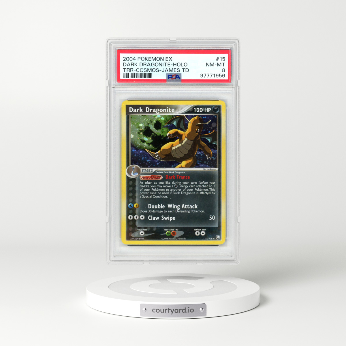 2004 Pokémon EX Team Rocket Returns #15 Dark Dragonite - Holo Cosmos-James Theme Deck (PSA 8 NM-MT)