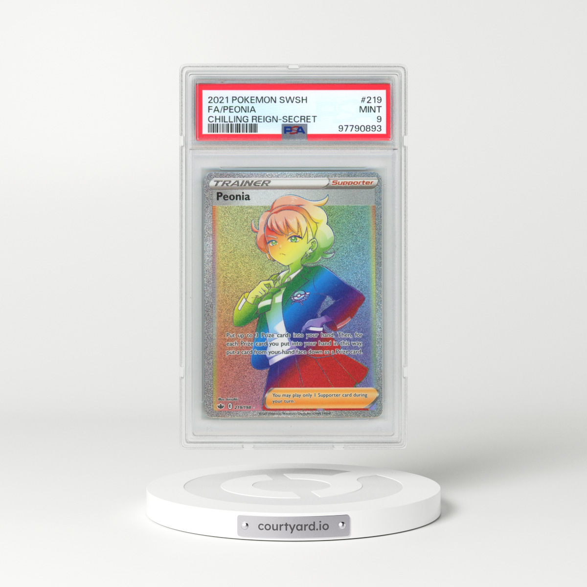 2021 Pokémon Sword & Shield Chilling Reign #219 Peonia - Full Art Secret (PSA 9 MINT)