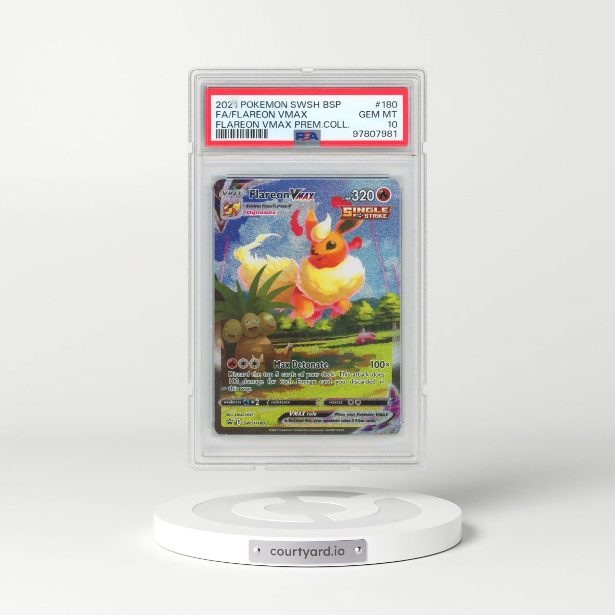 2021 Pokémon Swsh Black Star Promo #180 Flareon Vmax - Full Art Flareon Vmax Premium Collection (PSA 10 GEM MINT)
