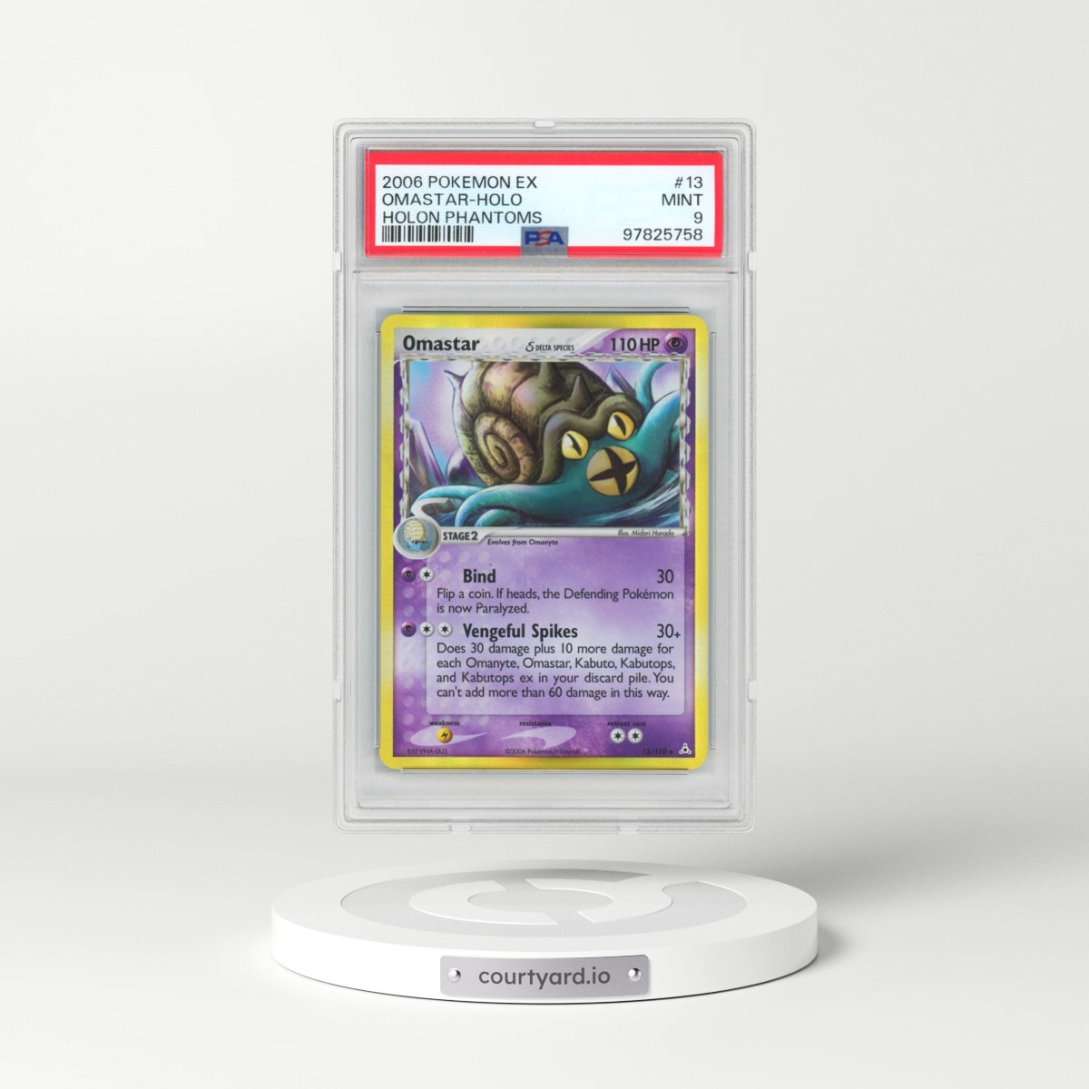 2006 Pokémon EX Holon Phantoms #13 Omastar - Holo (PSA 9 MINT)