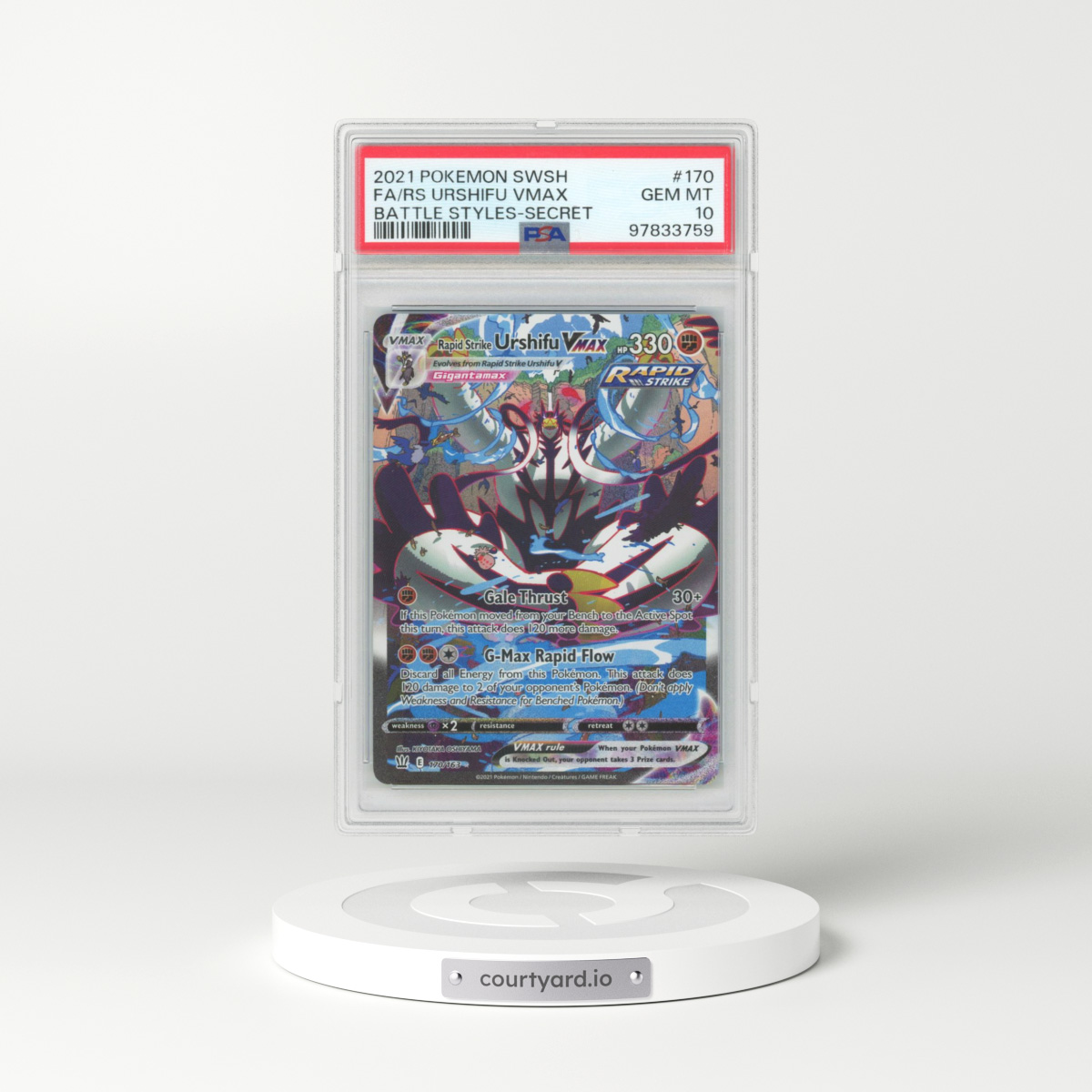 2021 Pokémon Sword & Shield Battle Styles #170 Rapid Strike Urshifu Vmax - Full Art Secret (PSA 10 GEM MINT)