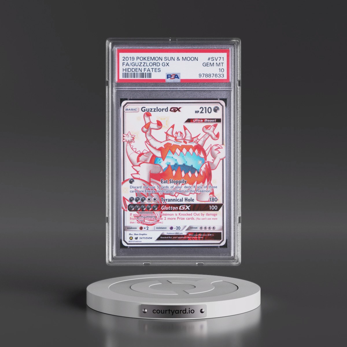 2019 Pokémon Sun & Moon Hidden Fates Guzzlord GX - Holo Full Art #SV71 PSA 10