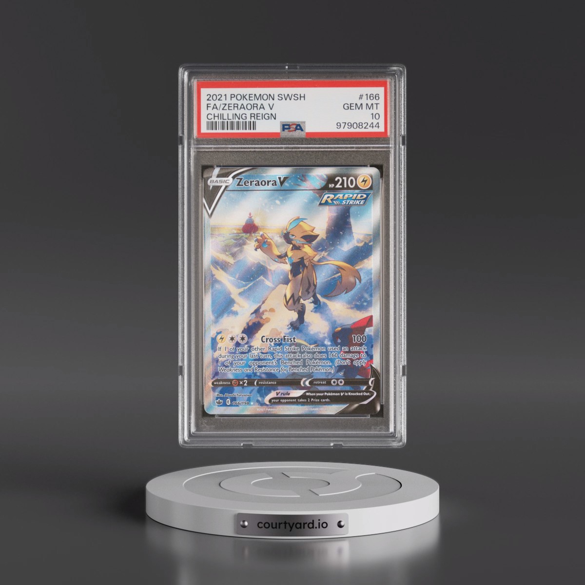 2021 Pokémon Sword & Shield Chilling Reign #166 Zeraora V - Holo Full Art (PSA 10 GEM MINT)